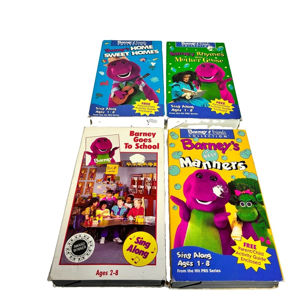Vintage Barney VHS Lot of 4 1990s Barney & Friends Goes to School Manners